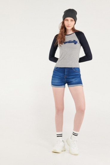 Short denim tiro medio